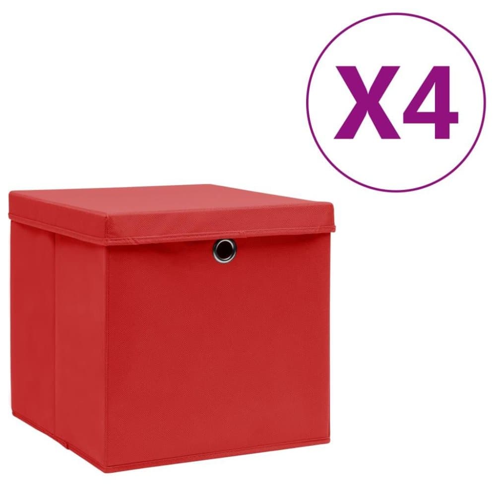 vidaXL Förvaringslådor med lock 4 st 28x28x28 cm röd