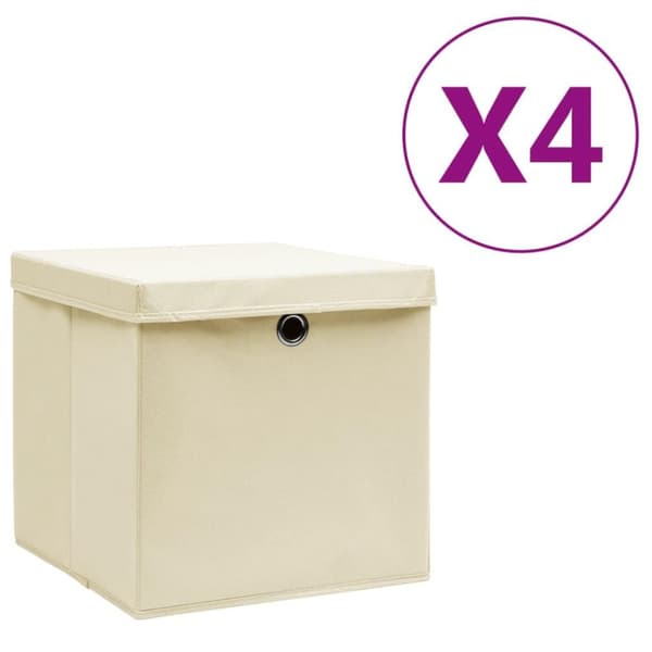 vidaXL Oppbevaringsbokser med deksler 4 stk 28x28x28 cm kremhvit