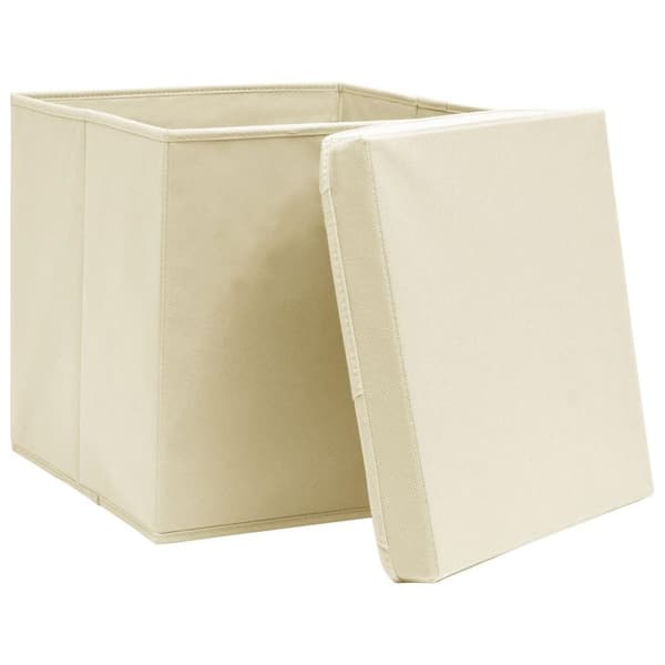 vidaXL Oppbevaringsbokser med deksler 10 stk 28x28x28 cm kremhvit