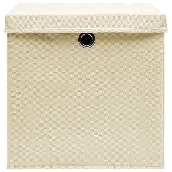 vidaXL Oppbevaringsbokser med deksler 10 stk 28x28x28 cm kremhvit