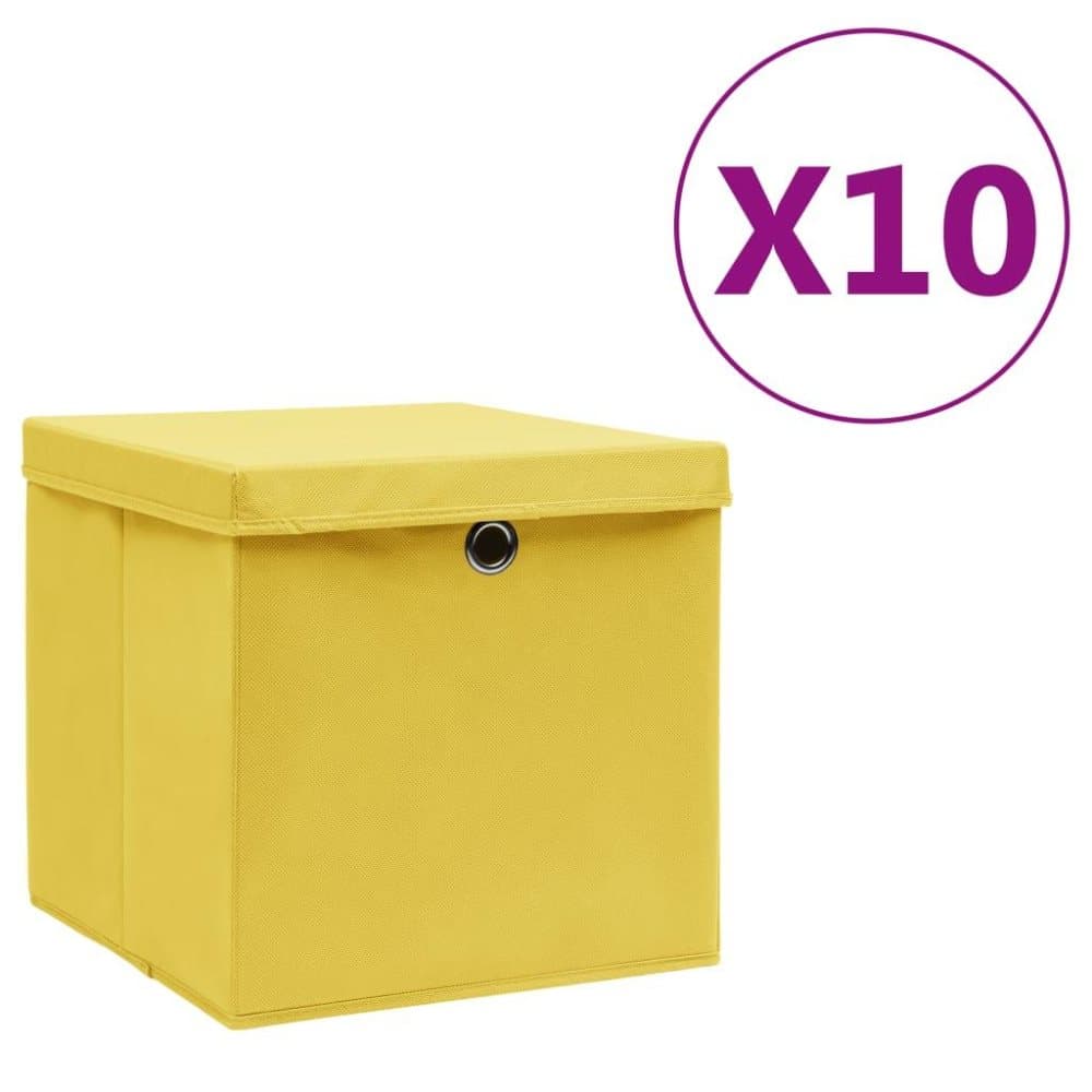 vidaXL Förvaringslådor med lock 10 st 28x28x28 cm gul