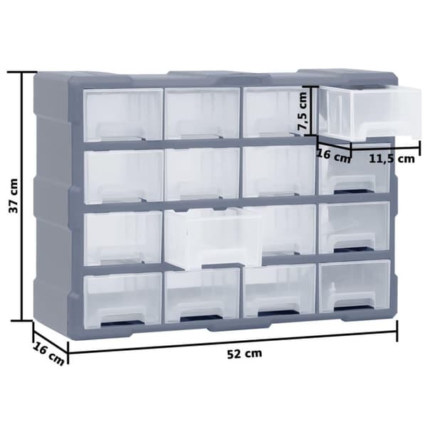 vidaXL Sortimentskap med 16 mellomstore skuffer 52x16x37 cm