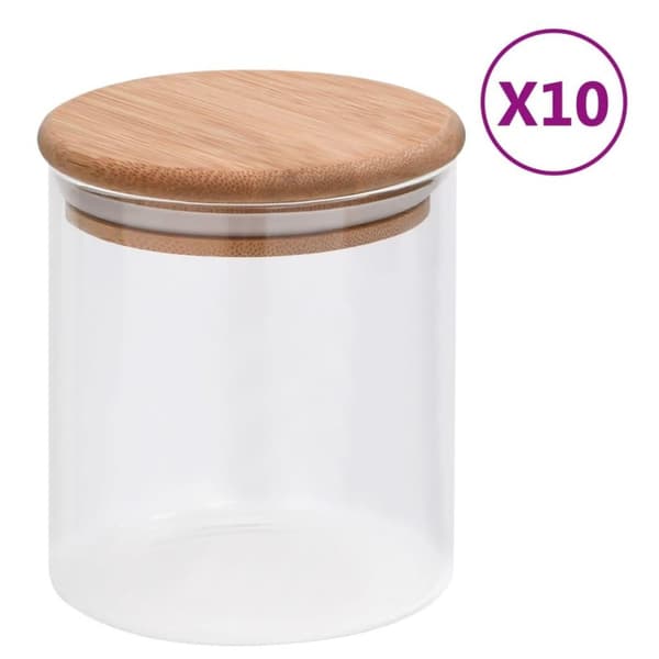 vidaXL Lasiset säilytyspurkit bambukansilla 10 kpl 600 ml