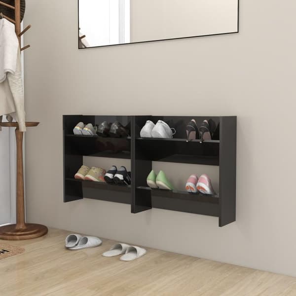 vidaXL Väggmonterat skoställ 2 st svart högglans 60x18x60 cm spånskiva