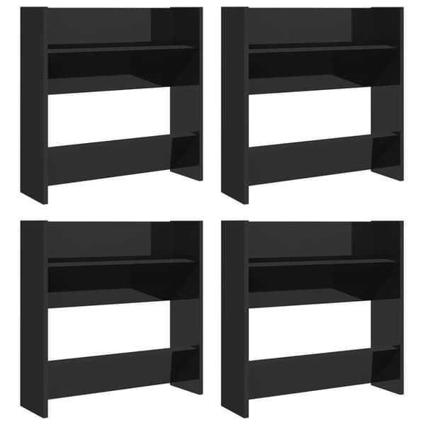vidaXL Veggskoskap 4 stk høyglans svart 60x18x60 cm sponplater