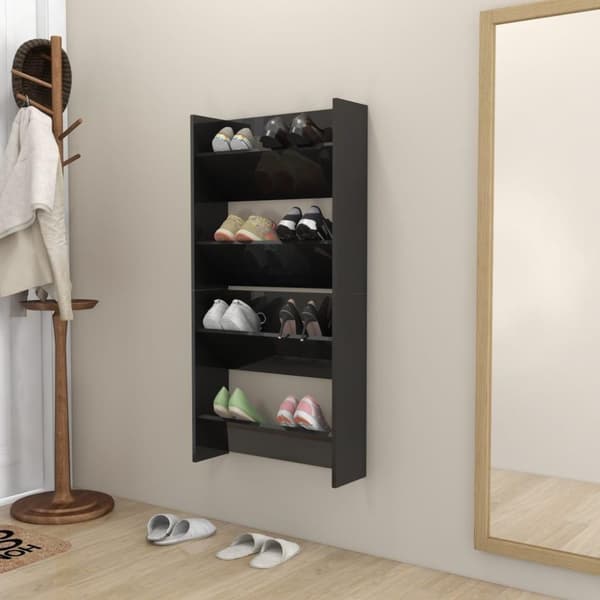 vidaXL væghængte skoskabe 2 stk. 60x18x60 cm spånplade sort højglans