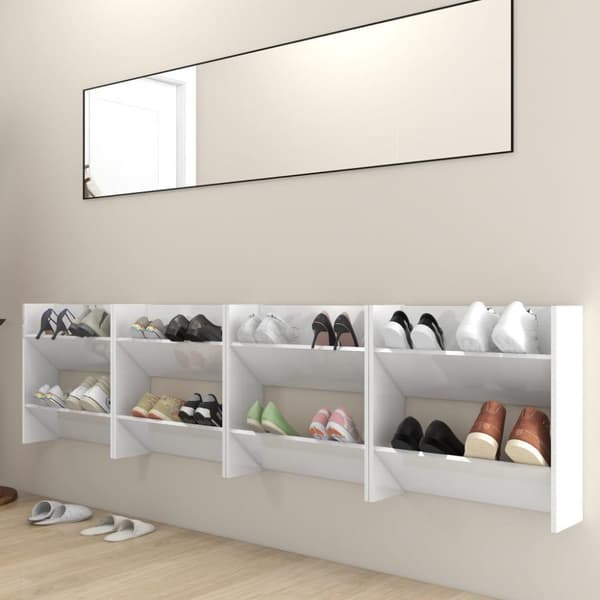 vidaXL Seinäkenkäkaapit 4 kpl korkeakiilto valk. 60x18x60 cm lastulevy