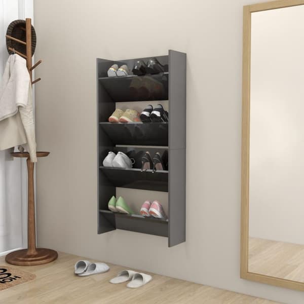vidaXL Veggskoskap 2 stk høyglans grå 60x18x60 cm sponplater