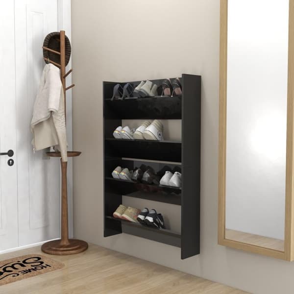 vidaXL væghængte skoskabe 2 stk. 80x18x60 cm spånplade sort højglans