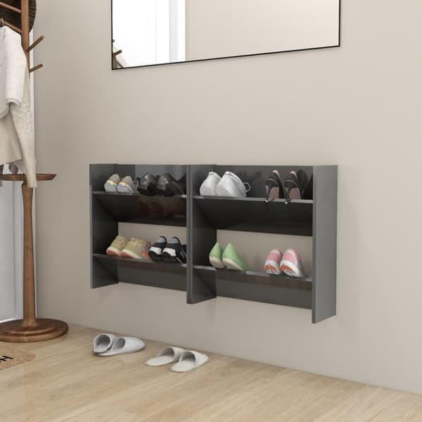 vidaXL væghængte skoskabe 2 stk. 60x18x60 cm spånplade grå højglans