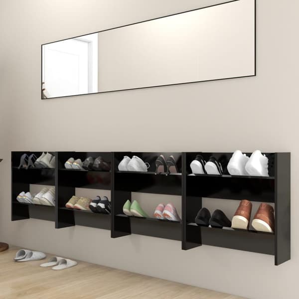 vidaXL væghængte skoskabe 4 stk. 60x18x60 cm spånplade sort