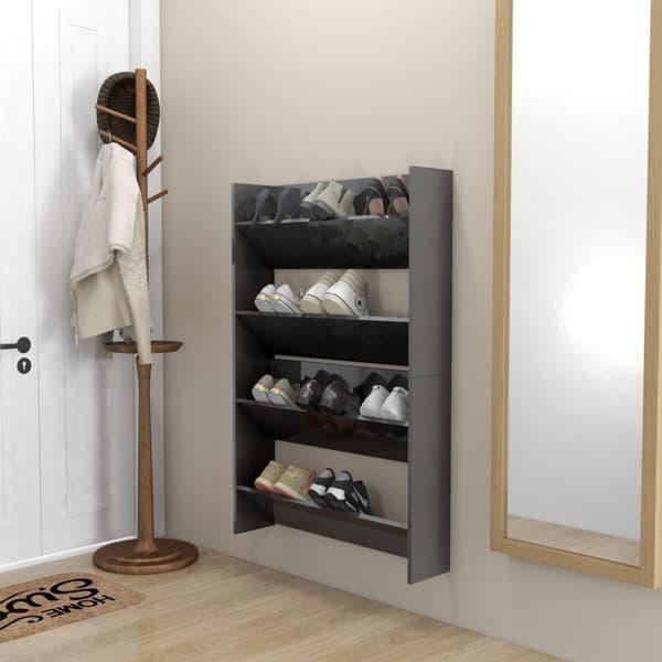 vidaXL væghængte skoskabe 2 stk. 80x18x60 cm spånplade grå højglans