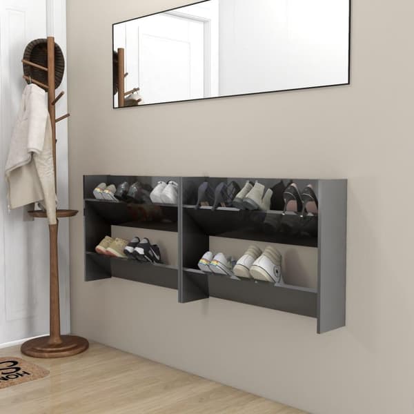 vidaXL væghængte skoskabe 2 stk. 80x18x60 cm spånplade grå højglans