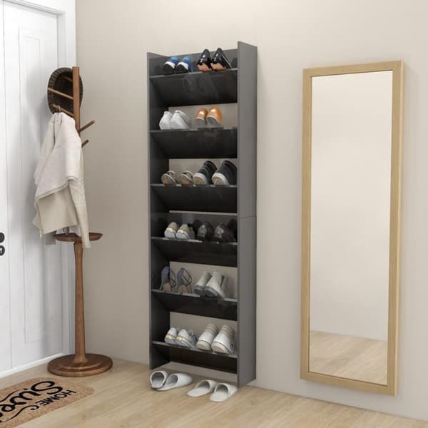 vidaXL Seinäkenkäkaapit 2 kpl korkeakiilto harm. 60x18x90 cm lastulevy