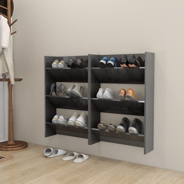 vidaXL Seinäkenkäkaapit 2 kpl korkeakiilto harm. 60x18x90 cm lastulevy