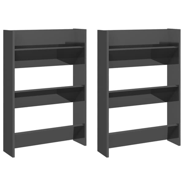 vidaXL Seinäkenkäkaapit 2 kpl korkeakiilto harm. 60x18x90 cm lastulevy