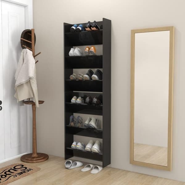 vidaXL væghængt skoskab 2 stk. 60x18x90 cm spånplade sort højglans