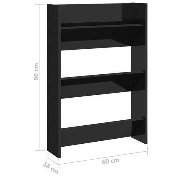 vidaXL væghængt skoskab 2 stk. 60x18x90 cm spånplade sort højglans