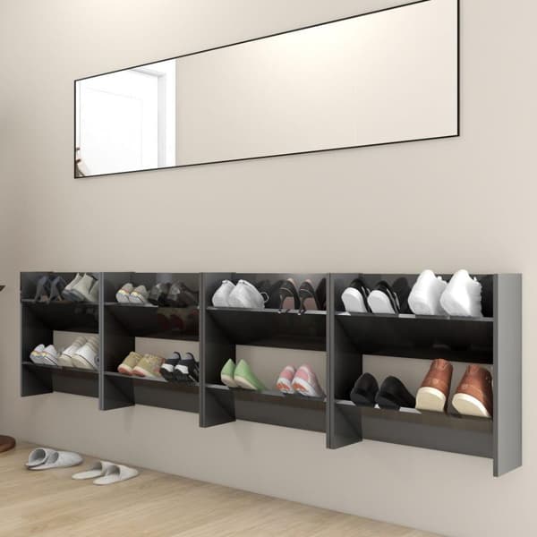 vidaXL væghængte skoskabe 4 stk. 60x18x60 cm spånplade grå højglans