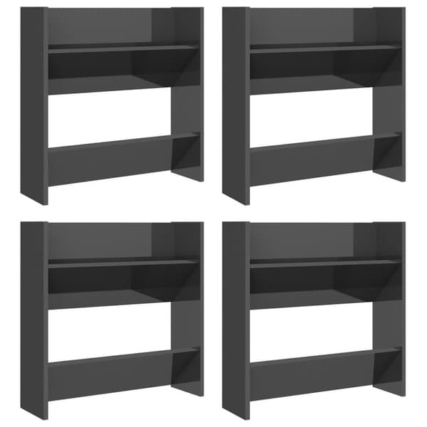 vidaXL væghængte skoskabe 4 stk. 60x18x60 cm spånplade grå højglans