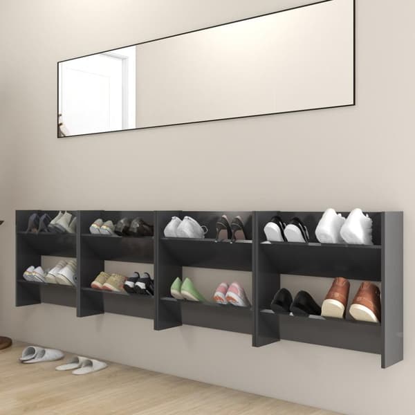 vidaXL Seinäkenkäkaapit 4 kpl harmaa 60x18x60 cm lastulevy