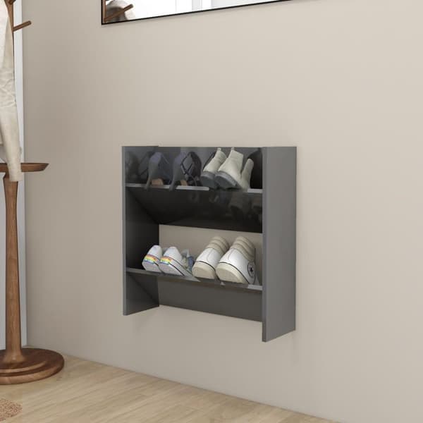 vidaXL Väggmonterat skoställ grå högglans 60x18x60 cm spånskiva