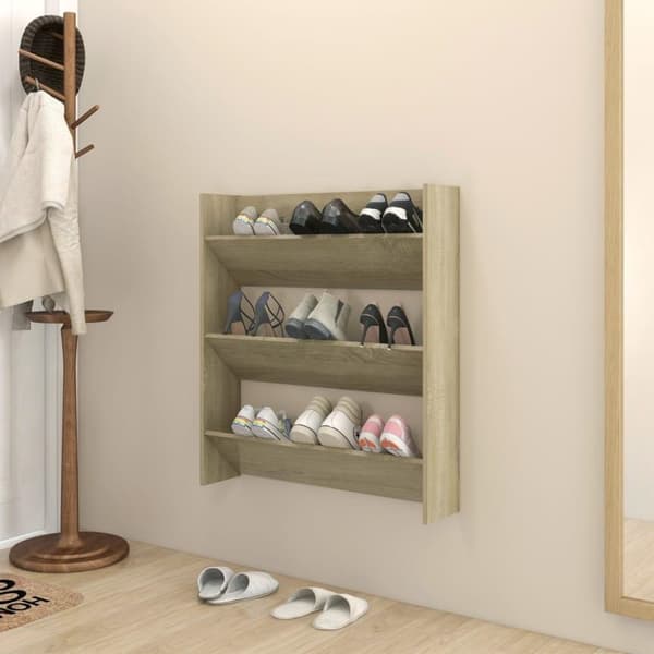vidaXL væghængt skoskab 80x18x90 cm spånplade sonoma-eg