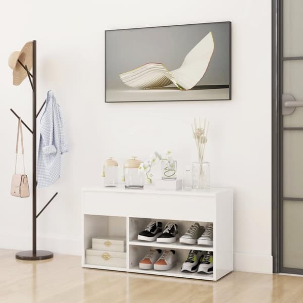vidaXL Skobenk høyglans hvit 80x30x45 cm sponplater