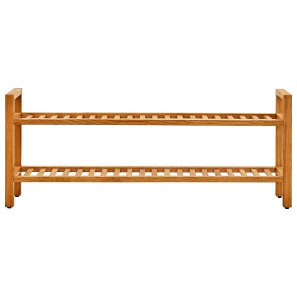 vidaXL skostativ med 2 hylder 100x27x40 cm massivt egetræ