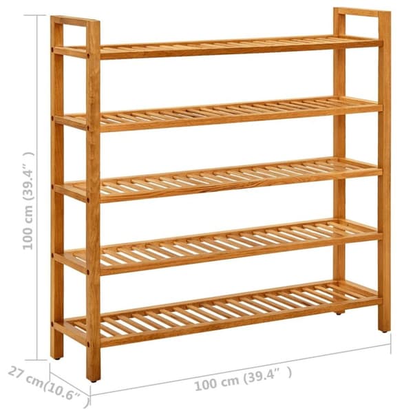 vidaXL skostativ med 5 hylder 100x27x100 cm massivt egetræ