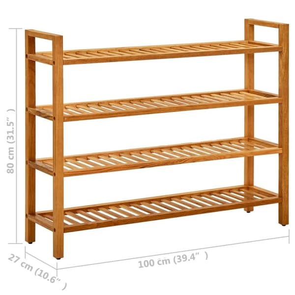 vidaXL Skostativ med 4 hyller 100x27x80 cm heltre eik