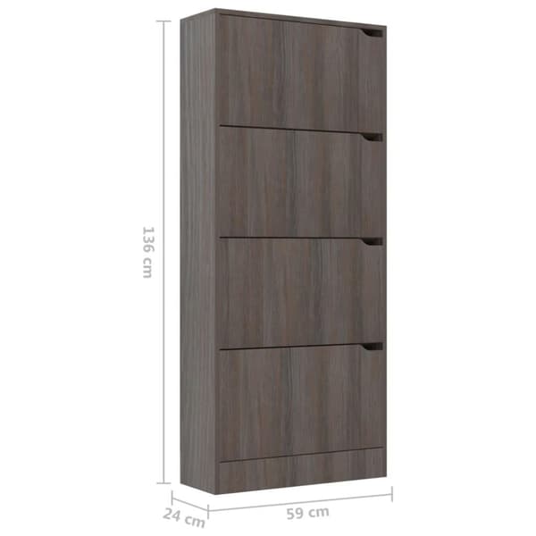 vidaXL Kenkäkaappi 4 ovella harmaa Sonoma-tammi 59x24x136 cm lastulevy