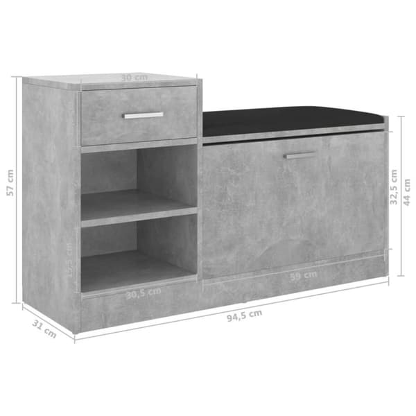 vidaXL Skobänk betonggrå 94,5x31x57 cm spånskiva
