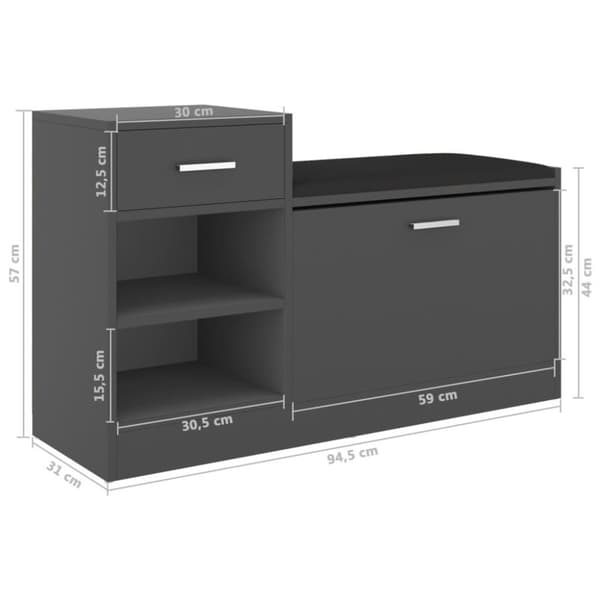 vidaXL skobænk 94,5x31x57 cm spånplade grå