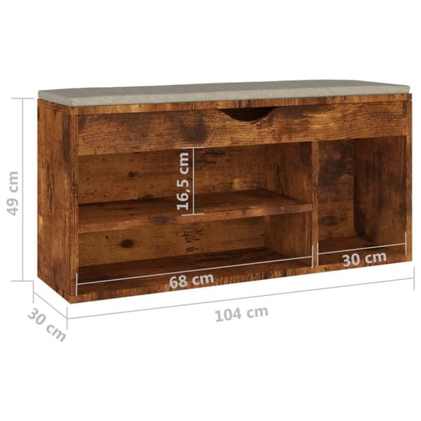 vidaXL skobænk med hynde 104x30x49 cm spånplade røget egetræsfarve