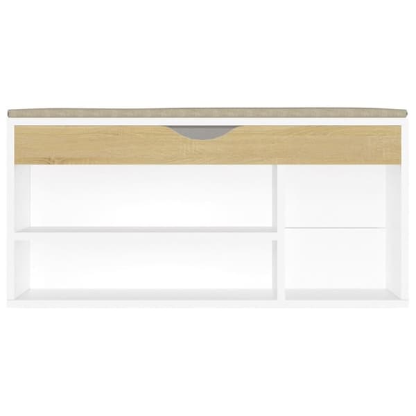 vidaXL skobænk med hynde 104x30x49 cm spånplade hvid og sonoma-eg