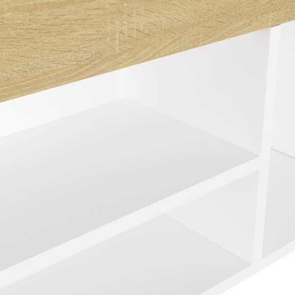 vidaXL skobænk med hynde 104x30x49 cm spånplade hvid og sonoma-eg