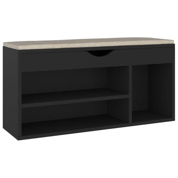 vidaXL skobænk med hynde 104x30x49 cm spånplade sort