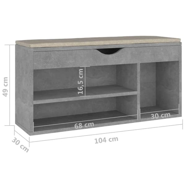 vidaXL skobænk med hynde 104x30x49 cm spånplade betongrå