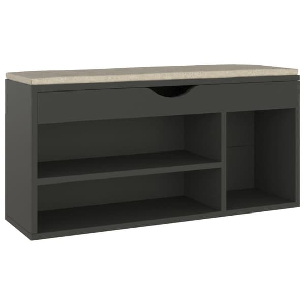 vidaXL skobænk med hynde 104x30x49 cm spånplade grå