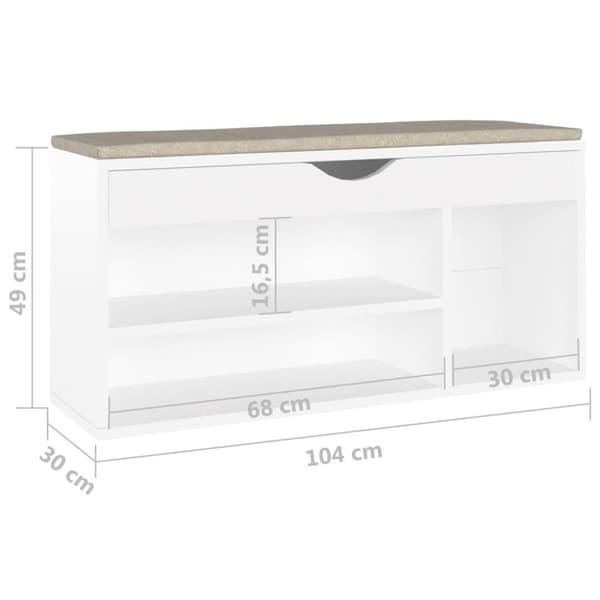 vidaXL skobænk med hynde 104x30x49 cm spånplade hvid