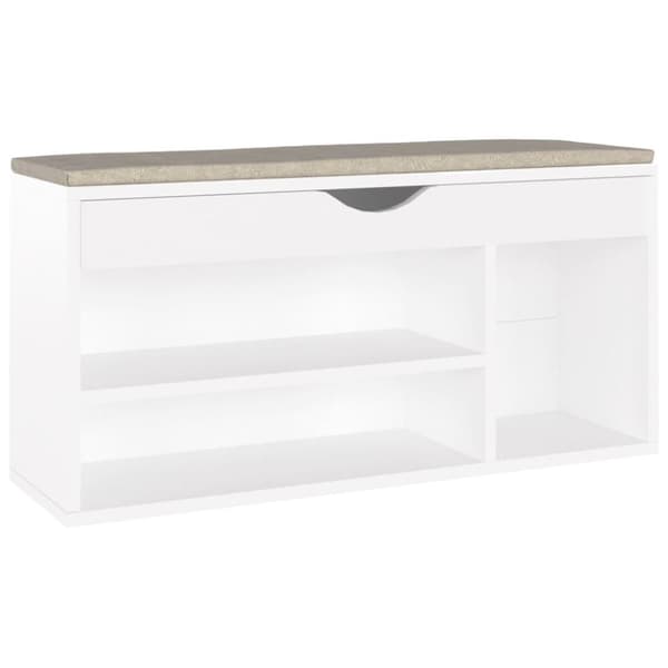 vidaXL skobænk med hynde 104x30x49 cm spånplade hvid
