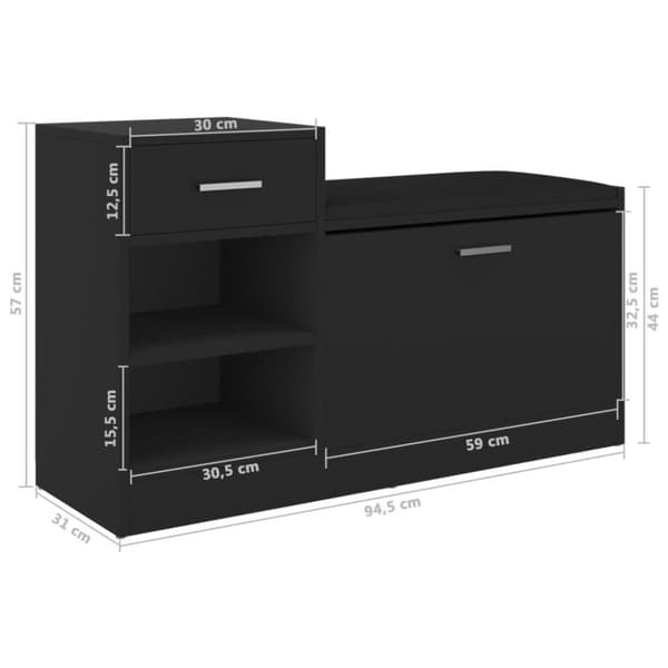 vidaXL Skobänk svart 94,5x31x57 cm spånskiva