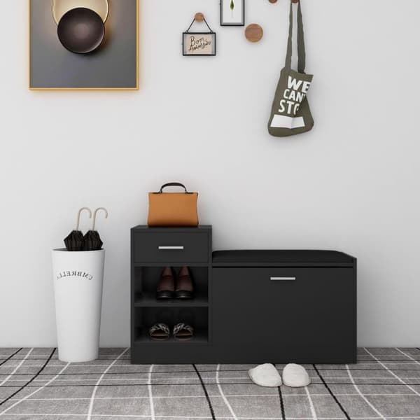 vidaXL Skobänk svart 94,5x31x57 cm spånskiva