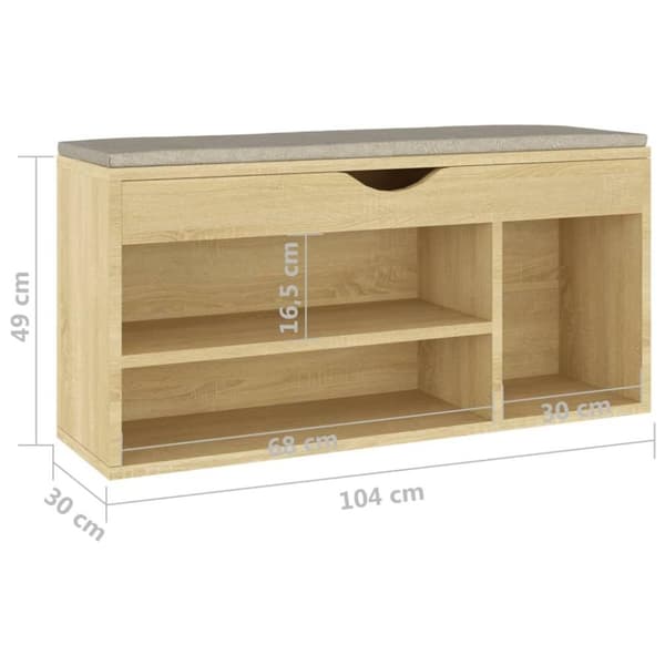 vidaXL Skobänk med dyna sonoma-ek 104x30x49 cm spånskiva
