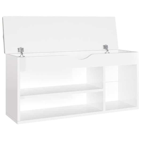 vidaXL skobænk med hynde 104x30x49 cm spånplade hvid højglans