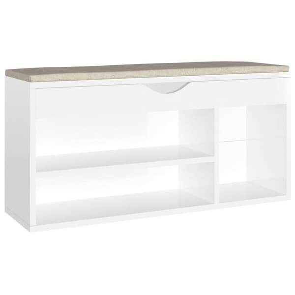 vidaXL skobænk med hynde 104x30x49 cm spånplade hvid højglans