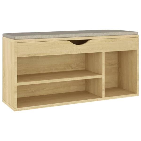 vidaXL skobænk med hynde 104x30x49 cm spånplade sonoma-eg