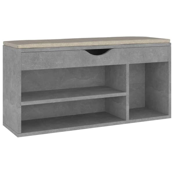 vidaXL Skobänk med dyna betonggrå 104x30x49 cm spånskiva
