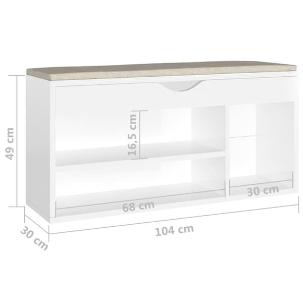vidaXL Skobänk med dyna vit högglans 104x30x49 cm spånskiva